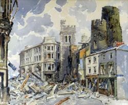 EVANS Will 1888-1957,Swansea blitz scene with bomb damage and debris on,Rogers Jones & Co 2020-03-21