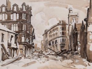 EVANS Will 1888-1957,view of a Swansea town centre street after a Germa,Rogers Jones & Co 2023-11-18