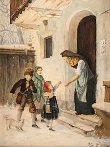 EVERS Hans 1872-1945,Kinder vor der Tür,Von Zengen DE 2019-11-29