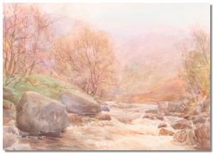 EWING Leckie 1900,Rushing stream with hills beyond,Gilding's GB 2009-08-25