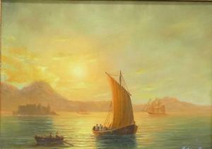 EXNER Antoine 1927,Küstenlandschaft: Schiffe beim Sonnenaufgang,Georg Rehm DE 2022-07-14