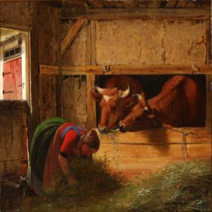 EXNER Julius 1825-1910,A young girl feeding the cattle,1845,Bruun Rasmussen DK 2016-04-25