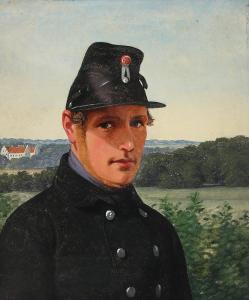 EXNER Julius,Portrait of a Soldier with view to Gisselfeld Cast,1848,Bruun Rasmussen 2024-01-08