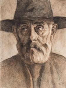 eyth karl 1877-1957,Portrait eines bärtigen Mannes mit Hut. Überarbeitete,Zeller DE 2019-11-27