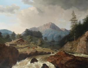 EZDORF Johann Christian M 1801-1851,A mountain farmstead by a rushing river,1831,Bonhams 2021-07-14