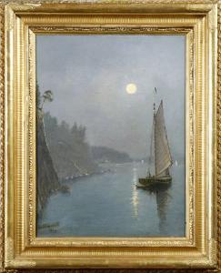 Fägersköld Knut Henrik 1840-1912,Nattstycke med segelfartyg,1889,Stadsauktion Frihamnen 2008-05-26