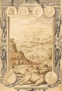 FÜSSLI Johann Melchior 1677-1736,Landscape with boar hunt,Galerie Koller CH 2019-09-27