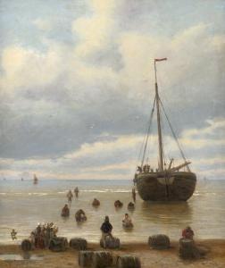 FABARIUS Friedrich Wilhelm,Entladen eines Segelschiffes am Strand,Galerie Bassenge 2018-11-29