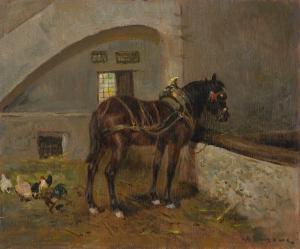 FABBRICATORE Nicola,Interno di stalla con cavallo e galline,Capitolium Art Casa d'Aste 2022-09-27