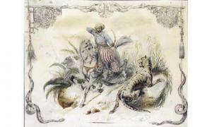 FABRE Edmond 1812-1880,la chasse au tigre,1845,Boisgirard & Associés FR 2000-07-05