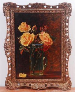 FACY Florence,Cabbage roses in a glass lemonade jug, oil on canv,1925,Lacy Scott & Knight 2016-12-10