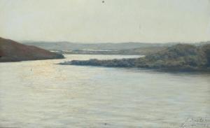 FAESTER Hans Julius,Evening scenery from Laven near Silkeborg,1886,Bruun Rasmussen 2023-01-30