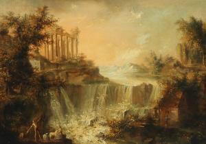 FAHLCRANTZ Carl Johan 1774-1861,A Romantic landscape with a waterfall and ruin,1796,Bruun Rasmussen 2017-04-17