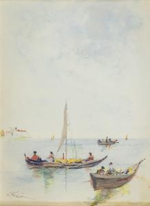FAINI Fortunato Giulio 1869-1952,Barche con pescatori,Fabiani Arte IT 2018-04-21