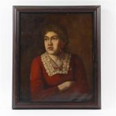 Fairbanks Ella A,Portrait of a woman in red dress and lace collar,Ripley Auctions US 2017-09-30