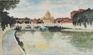FAIRCLOUGH Wilfred R.E. 1907-1996,Rome from the river with St Peter's Basilica,1968,Halls 2022-11-08