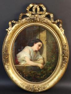 FAIVRE Antoine Jean Etienne 1830-1905,Jeune fille à sa fenêtre cueillant des ,1857,Auxerre Enchères 2021-09-05