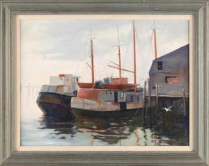 FALCONER MARGUERITE 1919-2016,Foggy morning dock scene,Eldred's US 2022-10-06