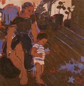FALKNER ROBERTA 1953,MOTHER AND CHILD ON THE BALCONY,1986,GFL Fine art AU 2015-11-25