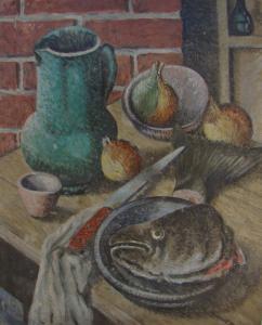 FARHAM AXEL 1900,Still life with fish head and pottery,Eldred's US 2008-04-03