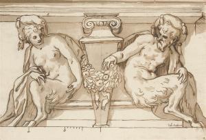 FARINATI Paolo 1524-1606,An architectural design with male and female satyr,Christie's GB 2009-07-08