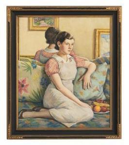 FARLOW LIKELY HARRY,"Young Girl Seated on a Floral Sofa",1934,New Orleans Auction 2022-07-30
