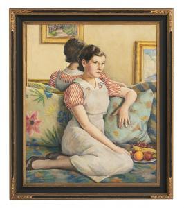 FARLOW LIKELY HARRY 1882-1956,Young Girl Seated on a Floral Sofa,1934,New Orleans Auction 2023-01-27