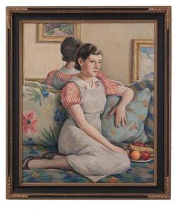 FARLOW LIKELY HARRY 1882-1956,Young Girl Seated on a Floral Sofa,1934,New Orleans Auction 2017-01-29