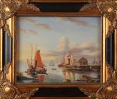 FARMER Douglas 1800-1800,Romantic harbor scene with boats and figures,Twents Veilinghuis 2017-04-14