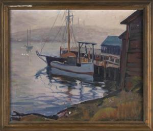 FARRINGTON RUTH 1900-1978,Fishing boat at dock, Gloucester Harbor,Eldred's US 2023-03-23