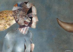 fassoni piero,Composition with female head and feline,Glerum NL 2009-06-08