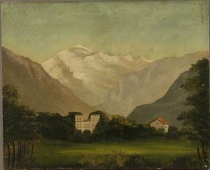 FAULKE A 1800-1800,Landscape with Mountains and Buildings,1888,Stair Galleries US 2009-04-17