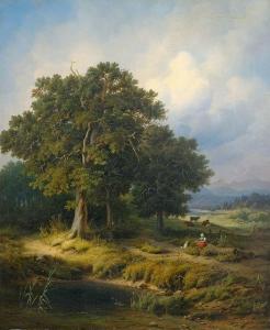 FAUSTNER Leonhard 1815-1884,Sommerliche Vorgebirgslandschaft mit Tier- und Fig,1847,Nagel 2012-02-15