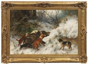 FAY Ludwig Benno 1859-1906,Wildschweinjagd im Winter Von Hunden gestellter Ke,Schloss DE 2020-02-29