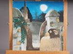 Fedden Mary 1915-2012,moonlit scene with ram and distant church,1983,Jones and Jacob GB 2024-02-14