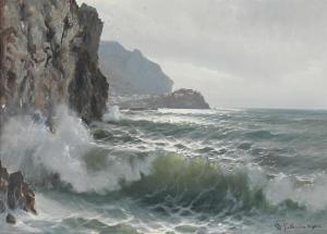 FEDERICO Salvatore 1908,Waves breaking at a coast, Capri,Bruun Rasmussen DK 2023-11-06