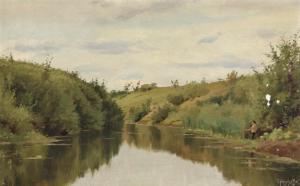 FEDOROV Simeon Fedorovich 1867-1910,A Russian summer landscape with a boy fish,1910,Bruun Rasmussen 2021-06-02