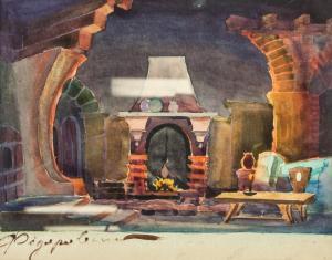 FEDOROVSKI Fedor F. 1883-1955,fireplace and den scene,888auctions CA 2018-03-15