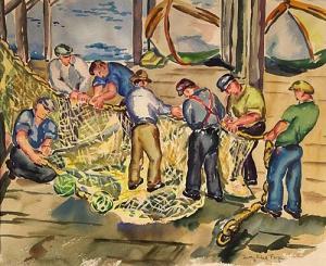 FEIGIN Dorothy Dee Lubell 1904-1969,Fishermen Mending a Net,1935,Swann Galleries US 2002-05-23