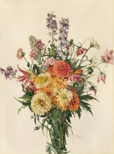 FEITH Gustav,Meadow flower bouquet with chrysanthemums, bluebel,1945,Palais Dorotheum 2024-03-28