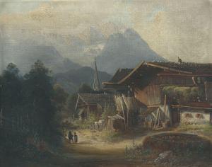 FELDHUTTER Ferdinand 1842-1898,Dorf in Alpenlandschaft,Winterberg Arno DE 2022-10-22