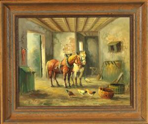 FELDKAMP H.E 1932,Pferde und Hühner im Stall,Allgauer DE 2016-01-15