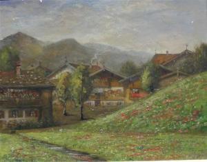 FELGENTREFF Paul 1854-1933,Dorfansicht, im Vordergrund eine Sommerwiese,Georg Rehm DE 2020-12-04