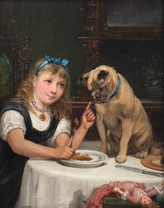 FELIX Karl Eugen 1837-1906,A girl with a pug at a table,Nagel DE 2022-11-16