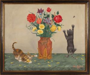 FELLINI William 1960,Still life of two naughty cats and a vase of flowe,1957,Eldred's US 2019-05-16