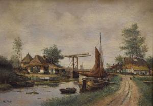 FELS Jan Jacob 1816-1883,Dutch canal scene with moored boats,Rogers Jones & Co GB 2017-06-02