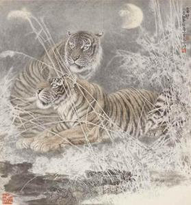 FENG DAZHONG 1948,Two Tigers under Moonlight,1988,Christie's GB 2017-05-30