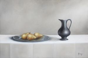 Fenger Mathilde 1977,Stil life with pears and a pitcher,Bruun Rasmussen DK 2023-10-17