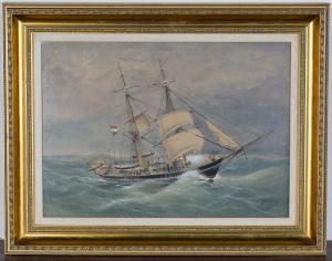 FENINGA Teen G.G,Study of Dutch Sailing Vessel listing in Choppy Wa,1906,Tooveys Auction 2021-02-03