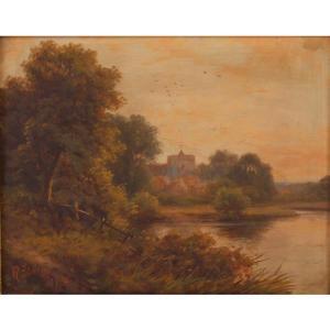 FENSON Robert Robin 1880-1920,River view with village landscape,Ripley Auctions US 2017-03-04